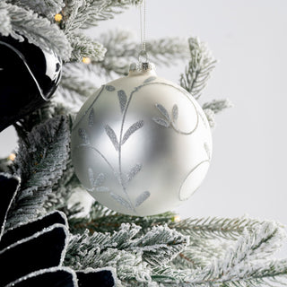 Frosted Glass Ornament with Silver Leaf Motif - Joy By