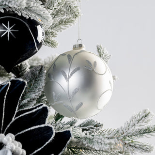 Frosted Glass Ornament with Silver Leaf Motif - Joy By