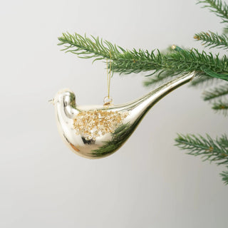 Glossy Gold Bird Ornament With Gold Glitter - Joy By