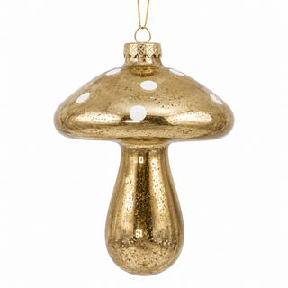 Gold Glass Mushroom Figure Ornament 6" - Joy By