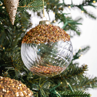 Gold Glass Ornament with Glitter - Dipped Top - Joy By