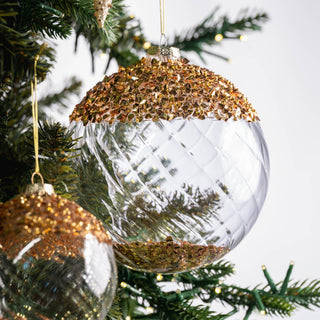 Gold Glass Ornament with Glitter - Dipped Top - Joy By