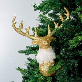 Gold Glitter Reindeer Head Ornament with Faux Fur - Joy By