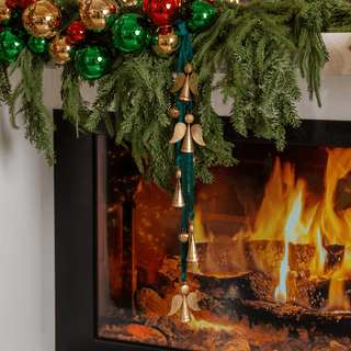 Gold Metal Angels with Emerald Ribbon Cluster - Joy By