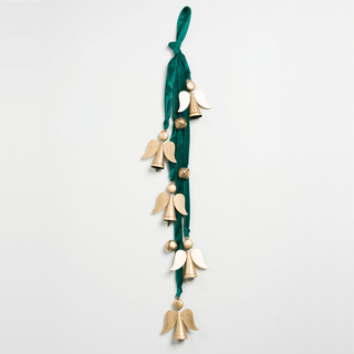 Gold Metal Angels with Emerald Ribbon Cluster - Joy By