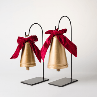 Gold Metal Dinner Bells (Set of 2) with Bow - Joy By