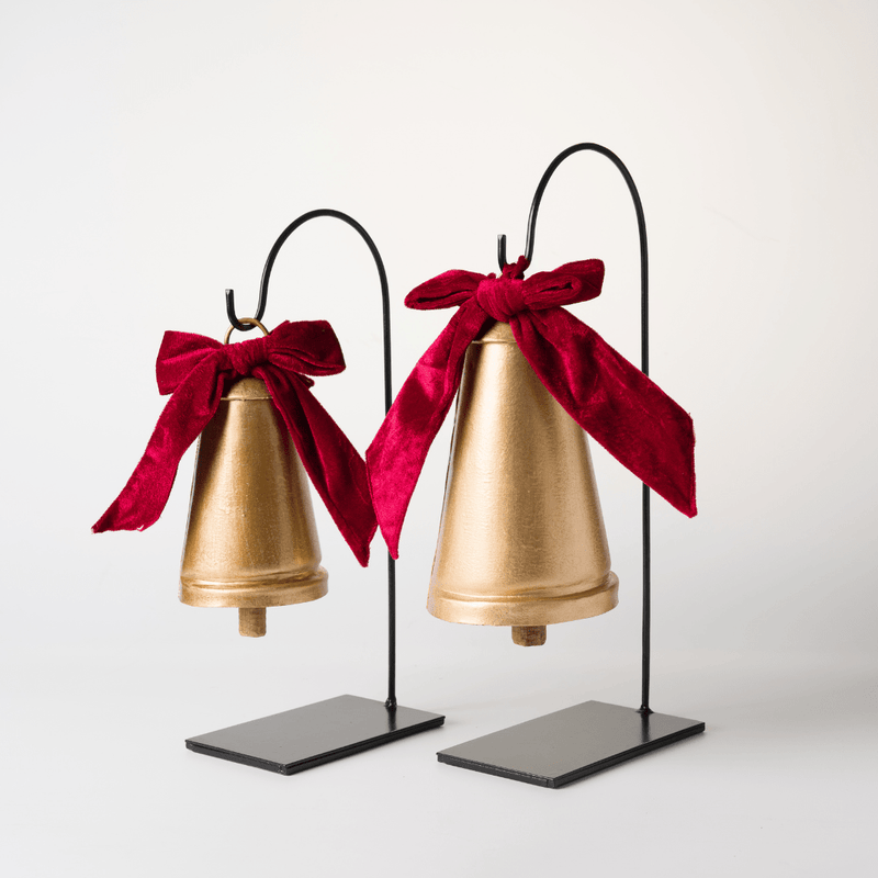 Gold Metal Dinner Bells (Set of 2) with Bow - Joy By