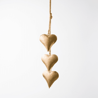 Gold Metal Heart Bell Ornament, Set of 6 - Joy By