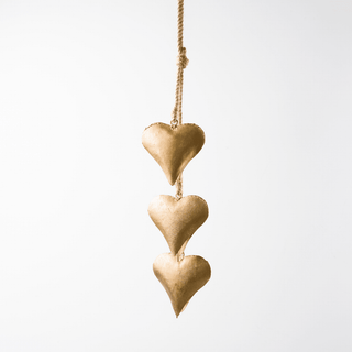 Gold Metal Heart Bell Ornament - Joy By