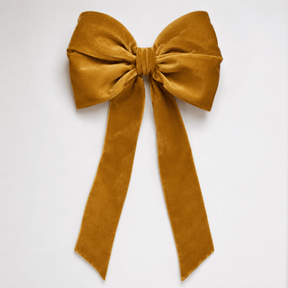 Gold Mustard Velvet Festive Large Bow Topper - Joy By