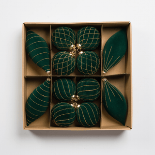Green Flocked Shatterproof 12-Piece Ornament Set - Joy By