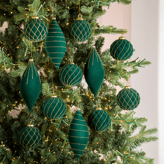 Green Flocked Shatterproof 12-Piece Ornament Set - Joy By