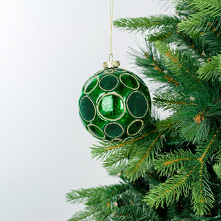 Green Glass Ball with Green Velvet Spheres - Joy By