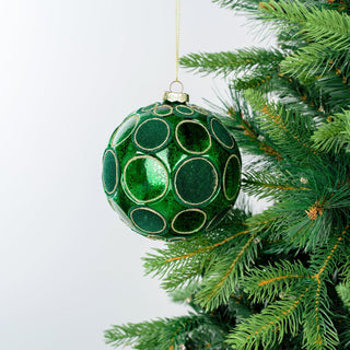 Green Glass Ball with Green Velvet Spheres - Joy By