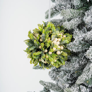 Green Hanging Mistletoe Ornament with White Berries - Joy By