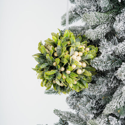 Green Hanging Mistletoe Ornament with White Berries - Joy By