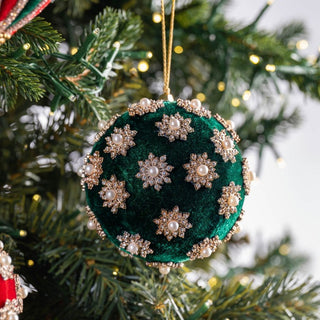 Green Snowflake Stud Velvet Ornament 5" - Joy By