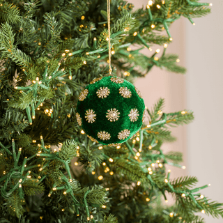 Green Sunflower Rhinestone Velvet Ornament 4" - Joy By