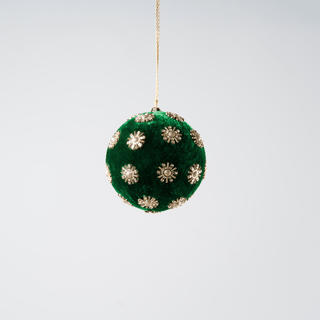 Green Sunflower Rhinestone Velvet Ornament 4" - Joy By