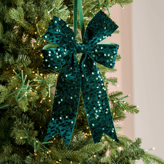 Green Velvet Sequin Ribbon Bow - Joy By