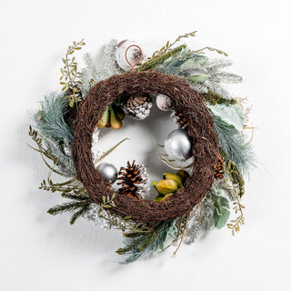 Green Wreath with Pinecones and Succulents - Joy By