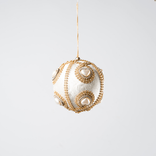 Ivory Jewel Eye Velvet 4" Ball Ornament - Joy By