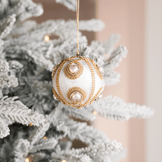Ivory Jewel Eye Velvet 4" Ball Ornament - Joy By