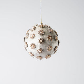 Ivory Snowflake Stud Velvet Ornament 5" - Joy By