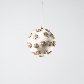 Ivory Sunflower Rhinestone Velvet 4" Ball Ornament - Joy By
