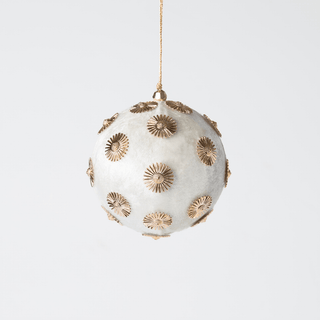 Ivory Sunflower Rhinestone Velvet 4" Ball Ornament - Joy By