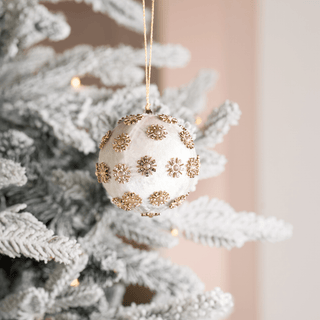 Ivory Sunflower Rhinestone Velvet 4" Ball Ornament - Joy By