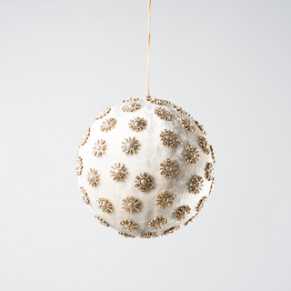 Ivory Sunflower Rhinestone Velvet 6" Ball Ornament - Joy By