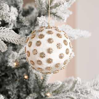 Ivory Sunflower Rhinestone Velvet 6" Ball Ornament - Joy By