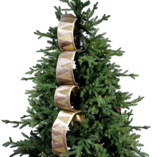 Ivory Velvet 4" Tree Ribbon with Gold Tree Embroidery - Joy By