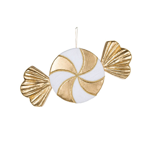 Large Gold & White Swirl Candy Ornament - Joy By