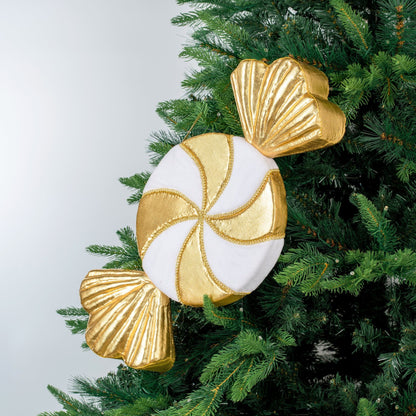 Large Gold & White Swirl Candy Ornament - Joy By