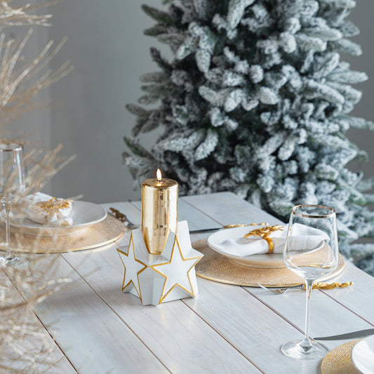 LED 6" Gold Glass Pillar with Glazed Porcelain Star Base - Joy By