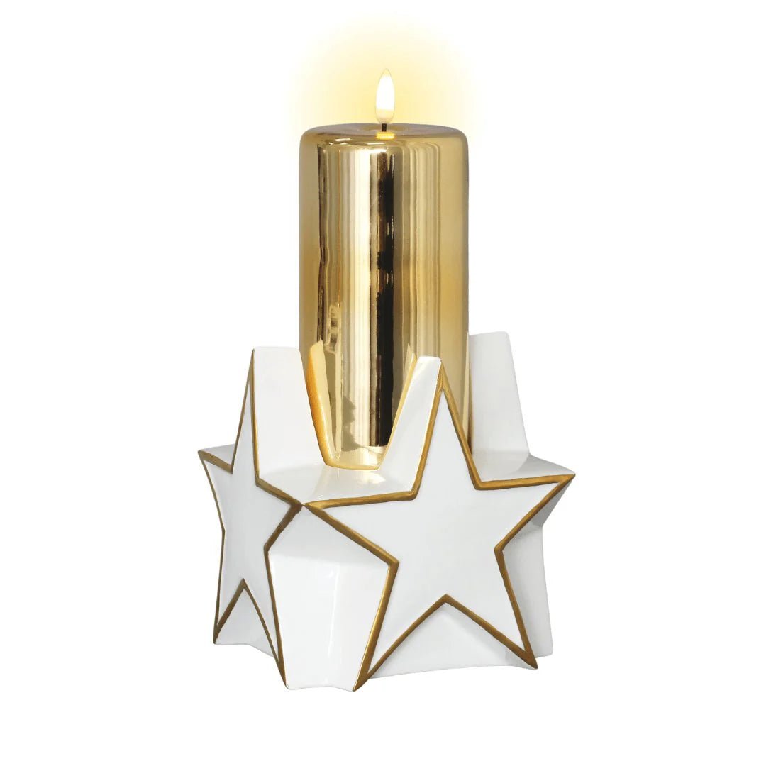 LED 6" Gold Glass Pillar with Glazed Porcelain Star Base - Joy By