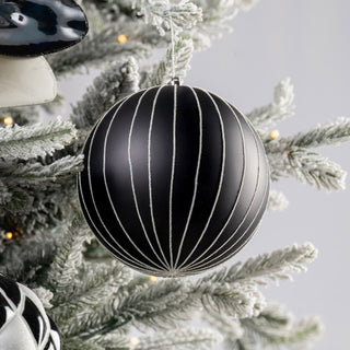 Matte Black Ball Ornament with Silver Glitter - Joy By
