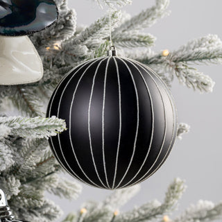 Matte Black Ball Ornament with Silver Glitter - Joy By