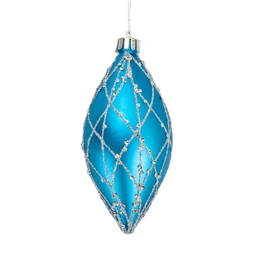 Matte Blue Shuttle Ornament with Silver Glitter - Joy By