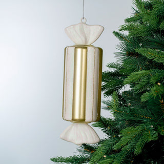 Matte White & Bright Champagne 12" BonBon Ornament - Joy By