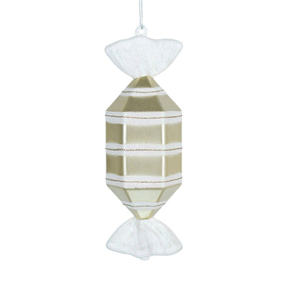 Matte White & Bright Champagne 12" Round Toffee Ornament - Joy By