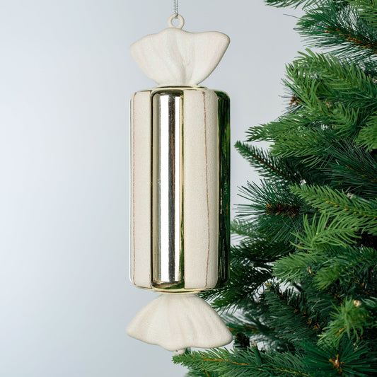 Matte White & Shiny Champagne 12" BonBon Ornament - Joy By
