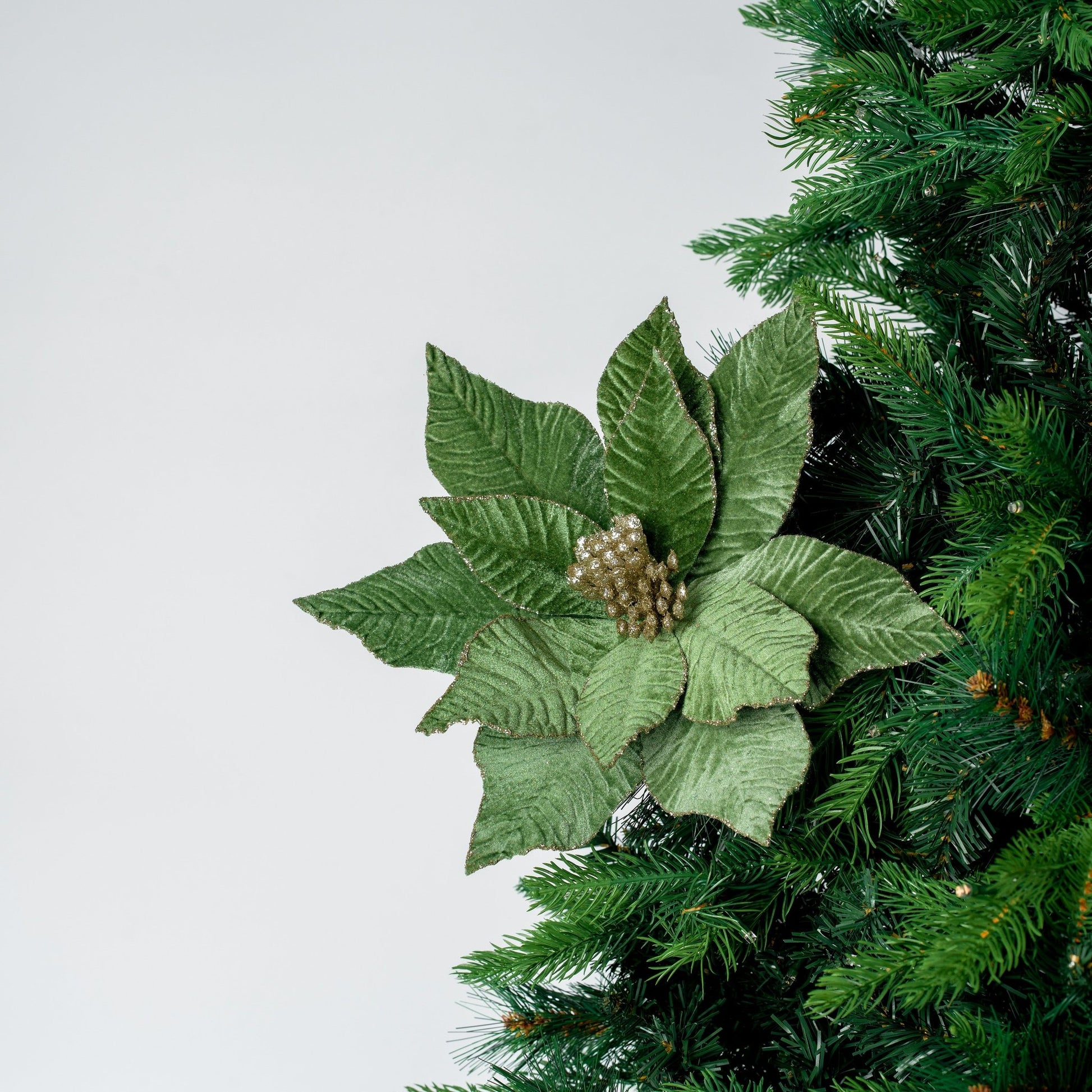 Metallic Green Velvet Poinsettia Flower Pick - Joy By
