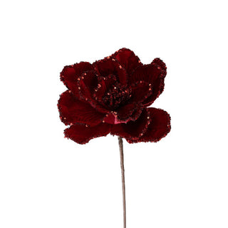 Metallic Red Velvet Magnolia Flower Pick - Joy By