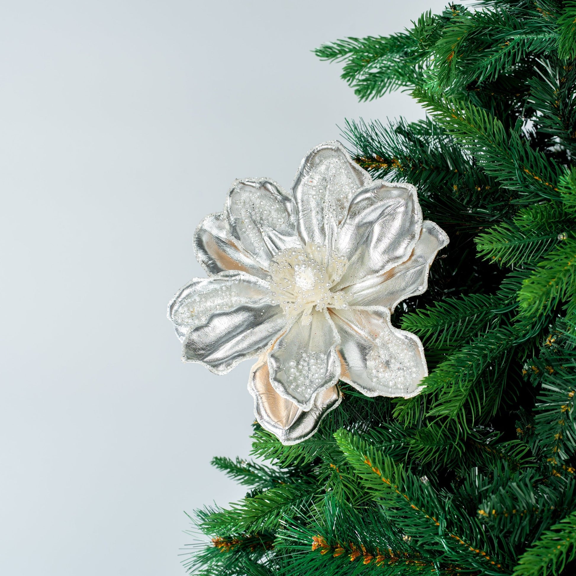 Metallic Silver Magnolia Flower Pick - Joy By