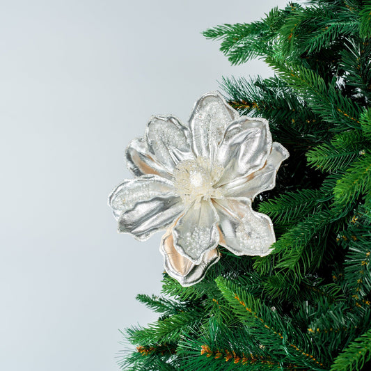 Metallic Silver Magnolia Flower Pick - Joy By