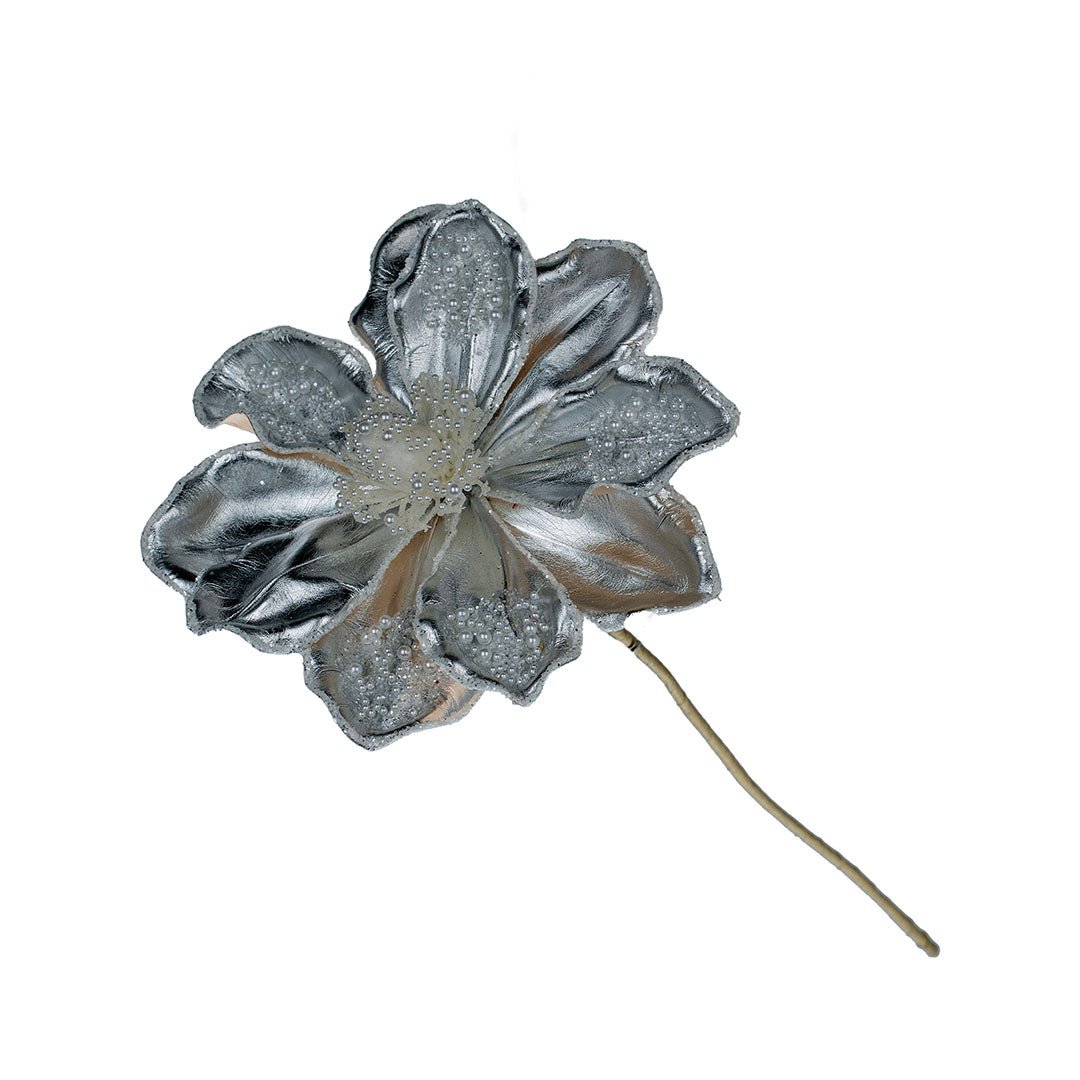 Metallic Silver Magnolia Flower Pick - Joy By