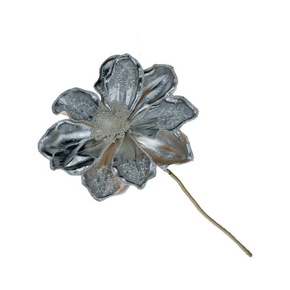 Metallic Silver Magnolia Flower Pick - Joy By